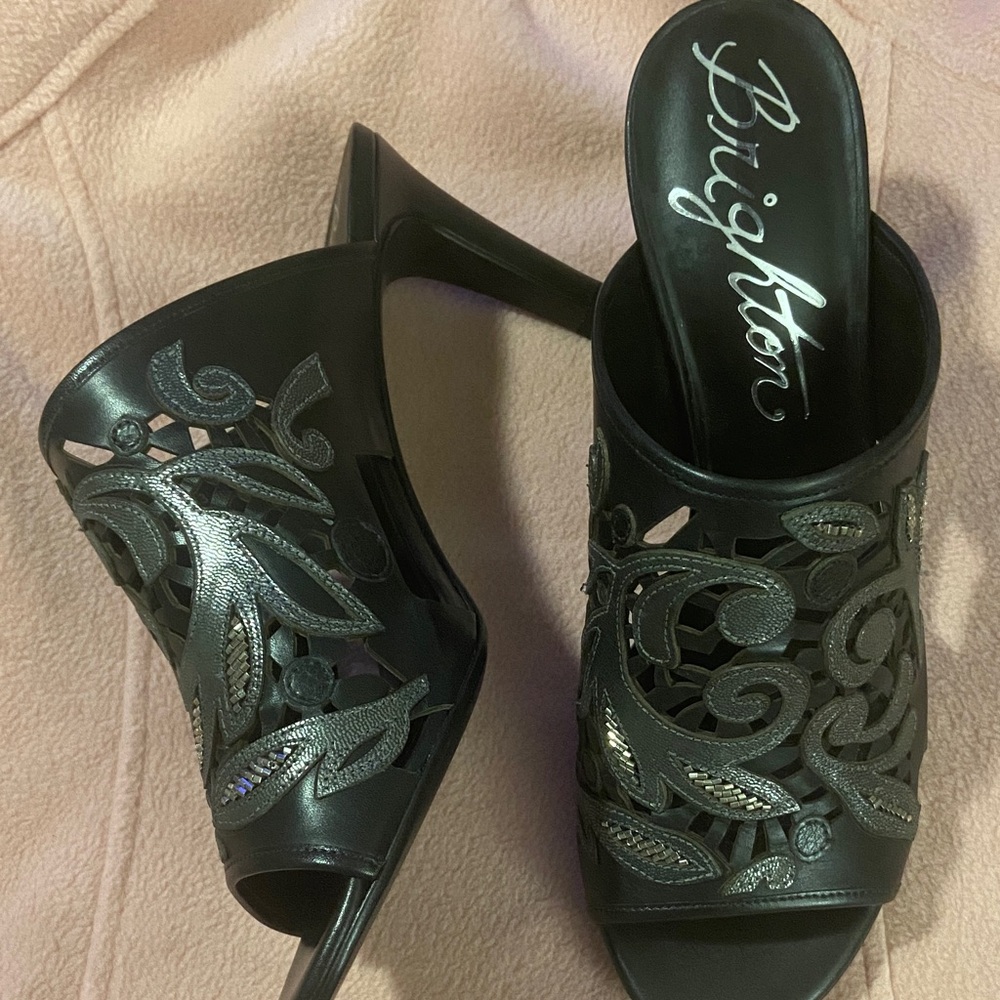 Brighton Black and Silver Open-Toe Mules - Picture 2 of 5